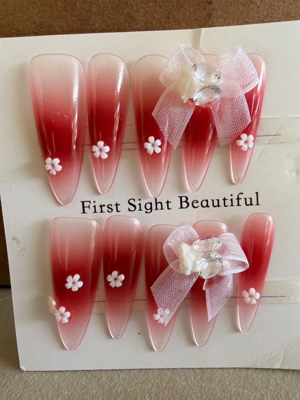 2/$10 Cute Pink Ombre Flower Nail Set with Bows